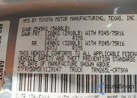 2019 Toyota Tacoma Sr z USA, uszkodzony, nr VIN 5TFRX5GN5KX139147